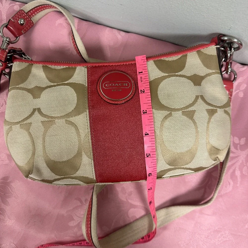 Y2K Coach Signature Stripe Demi Shoulder Bag Canvas F15111 Crossbody Swing Bag